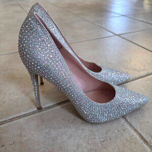 NEW Women's Elisabet Tang size 10 Silver glitter rhinestone high heels